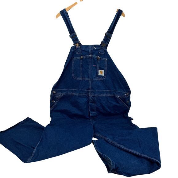 Carhartt Bib Overalls Mens 46x30 ACTUAL Blue Denim Union USA Vintage R07DST - Picture 1 of 9
